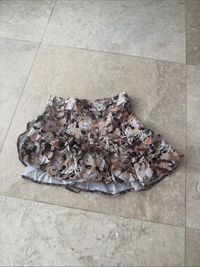 Ruffled Mini Skirt in Neutral Abstract Print